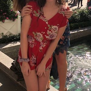 Red Floral Romper
